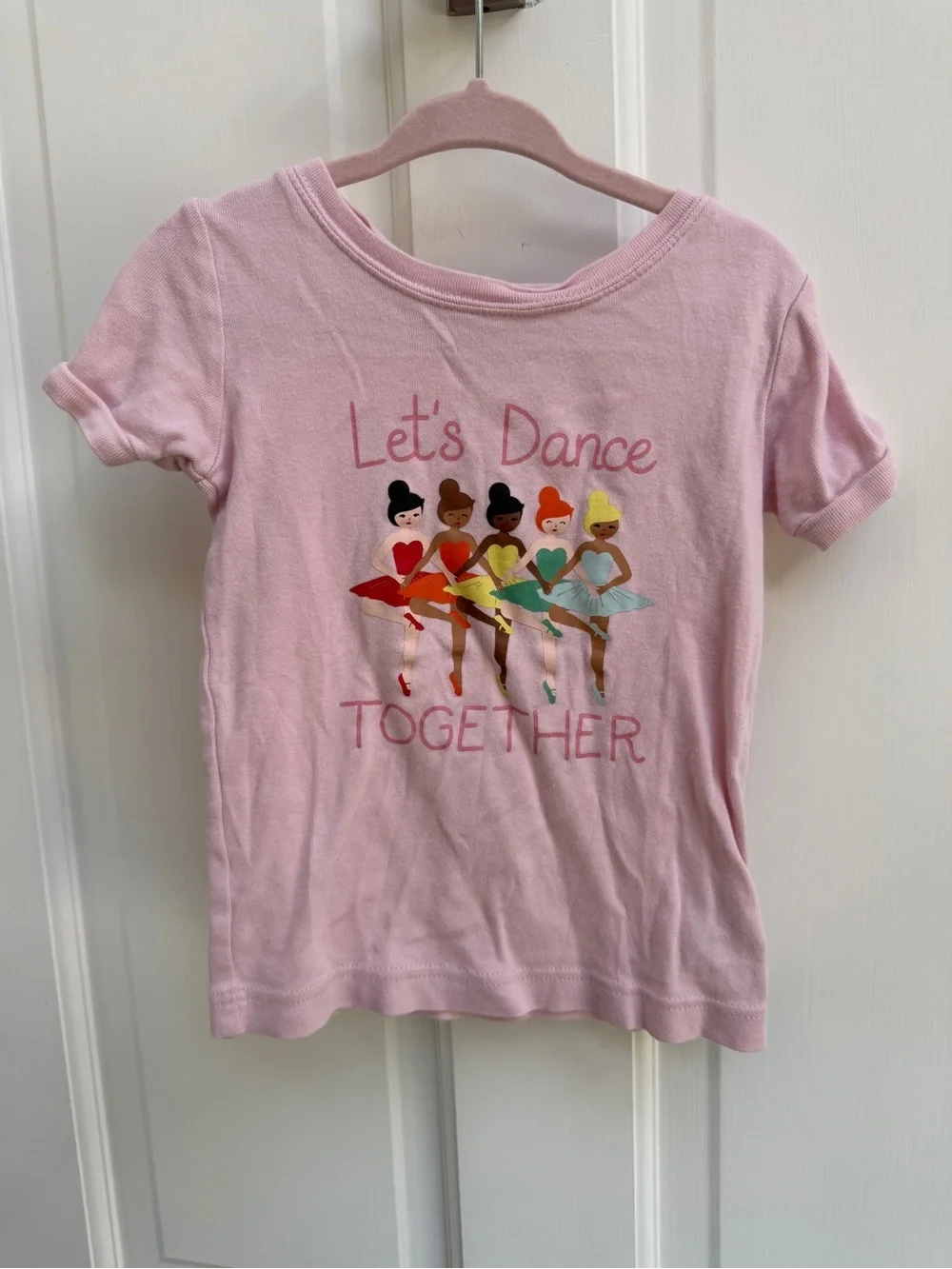Old Navy 4T Girls Let’s Dance Together Short Sleeve Pink Ballerina Tee Shirt Top